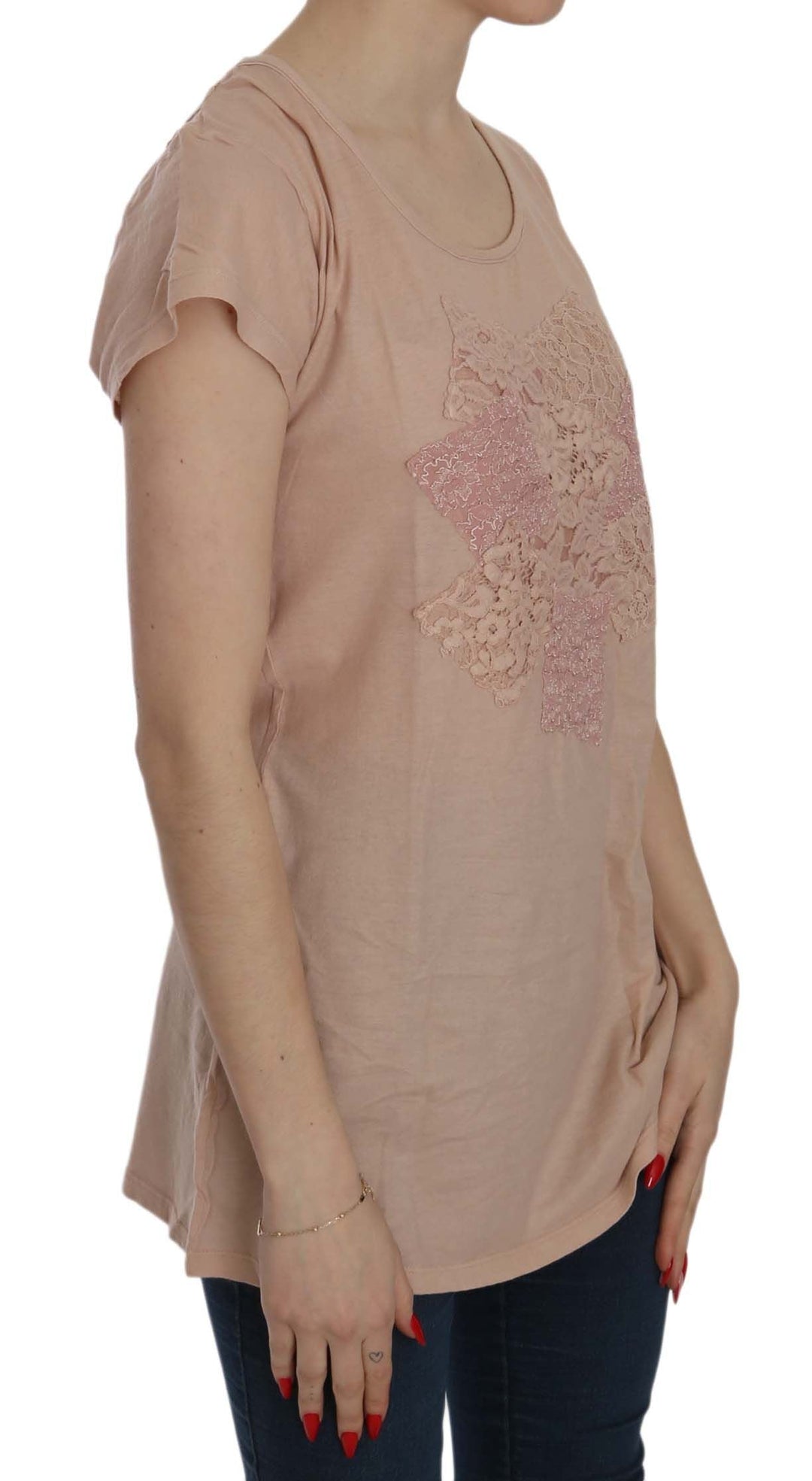 PINK MEMORIES - Pink Cream Lace Short Sleeve Shirt Top Cotton Blouse