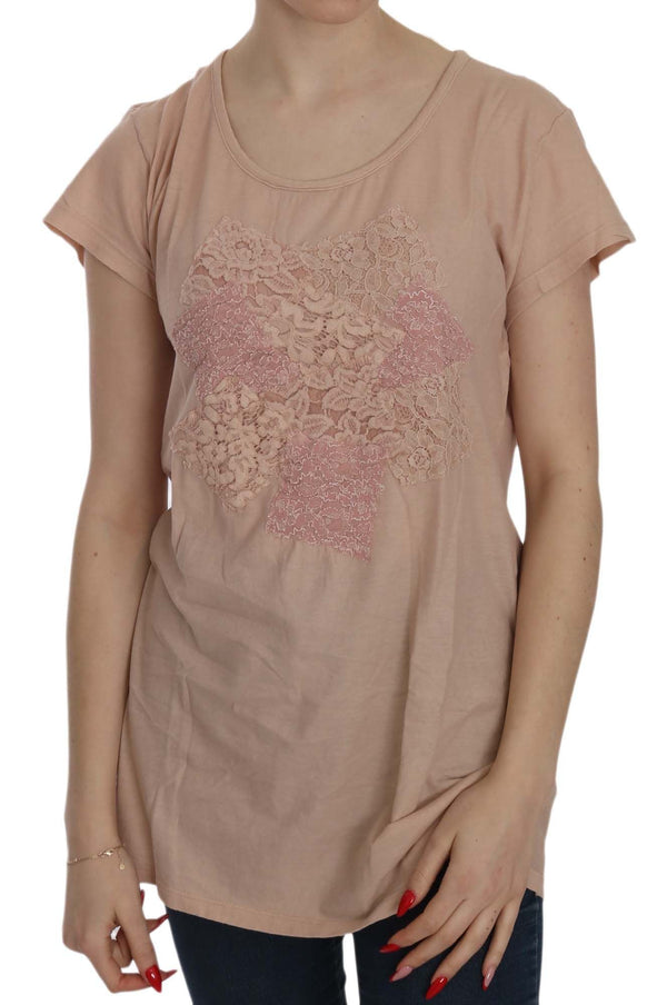 PINK MEMORIES - Pink Cream Lace Short Sleeve Shirt Top Cotton Blouse