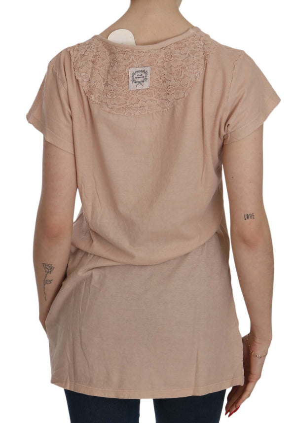 PINK MEMORIES - Pink Cream Lace Short Sleeve Shirt Top Cotton Blouse