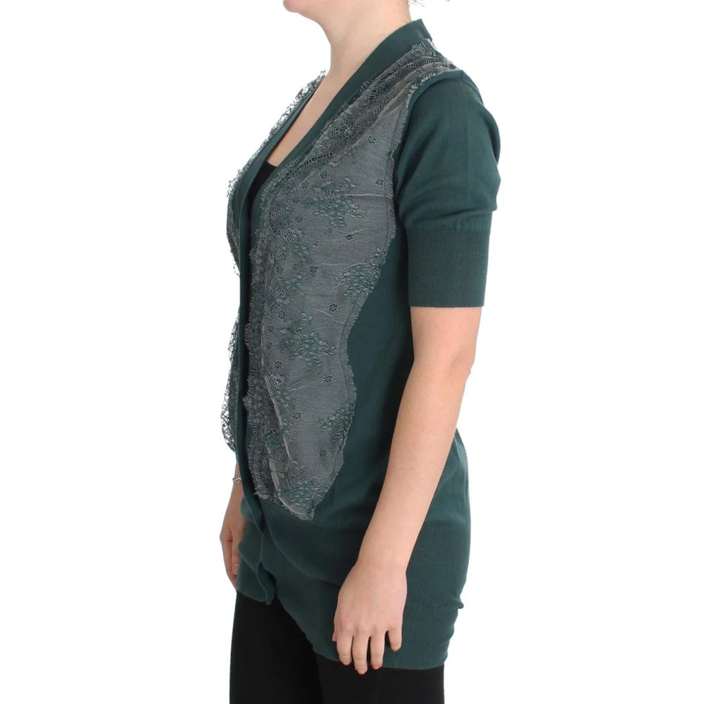 PINK MEMORIES Green Lace Cotton Cardigan Sweater