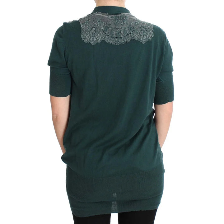 PINK MEMORIES Green Lace Cotton Cardigan Sweater