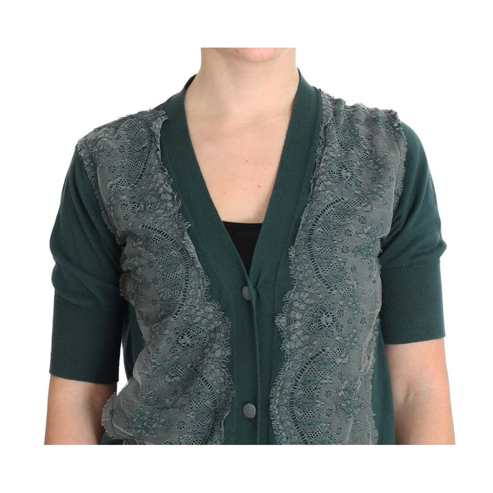 PINK MEMORIES Green Lace Cotton Cardigan Sweater
