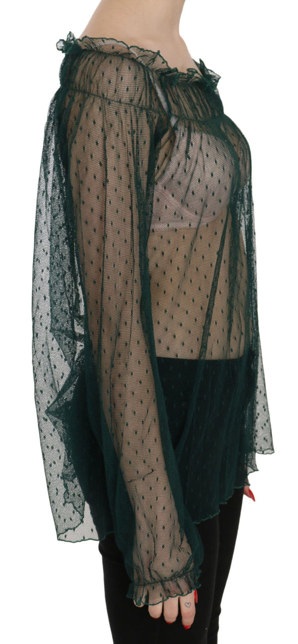 PINK MEMORIES - Green Mesh See Through Long Sleeve Top Blouse