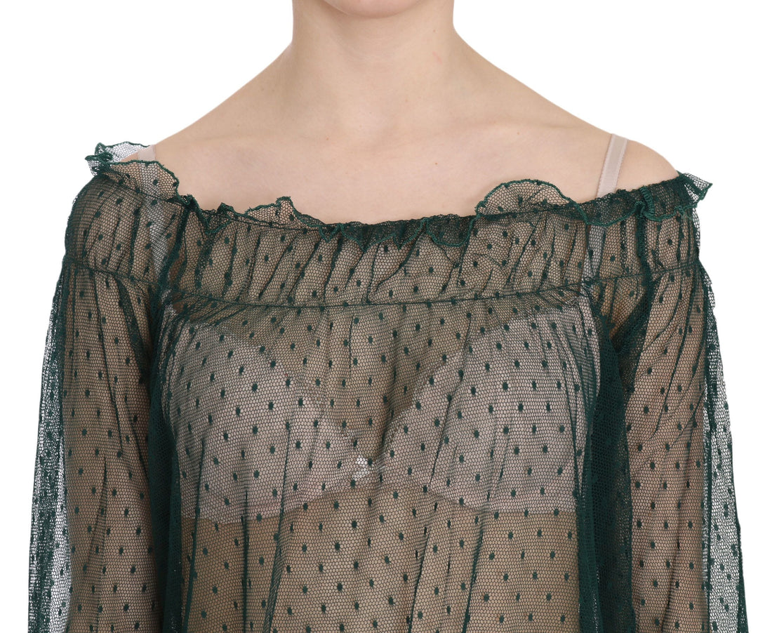 PINK MEMORIES - Green Mesh See Through Long Sleeve Top Blouse