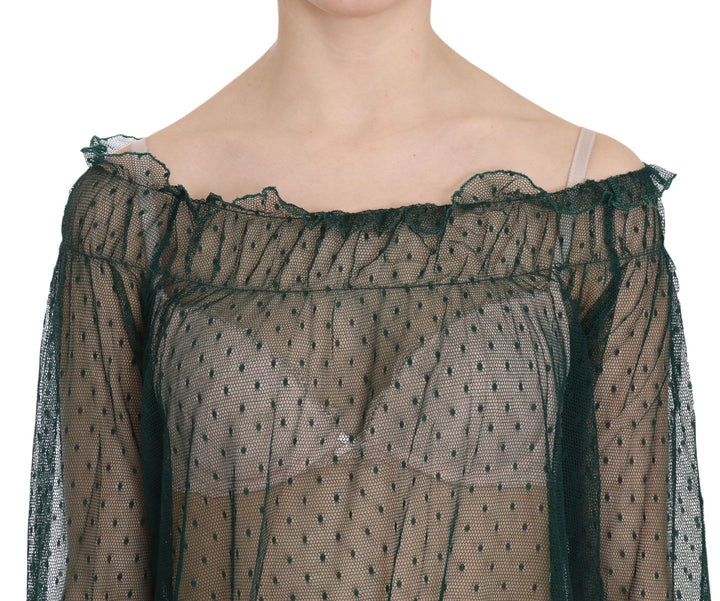 PINK MEMORIES - Green Mesh See Through Long Sleeve Top Blouse