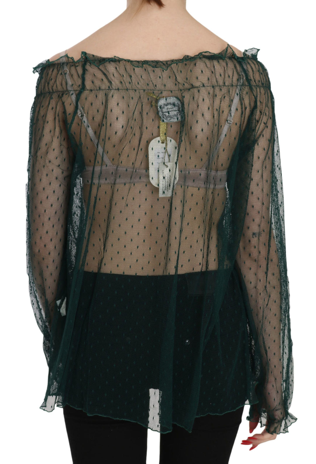 PINK MEMORIES - Green Mesh See Through Long Sleeve Top Blouse
