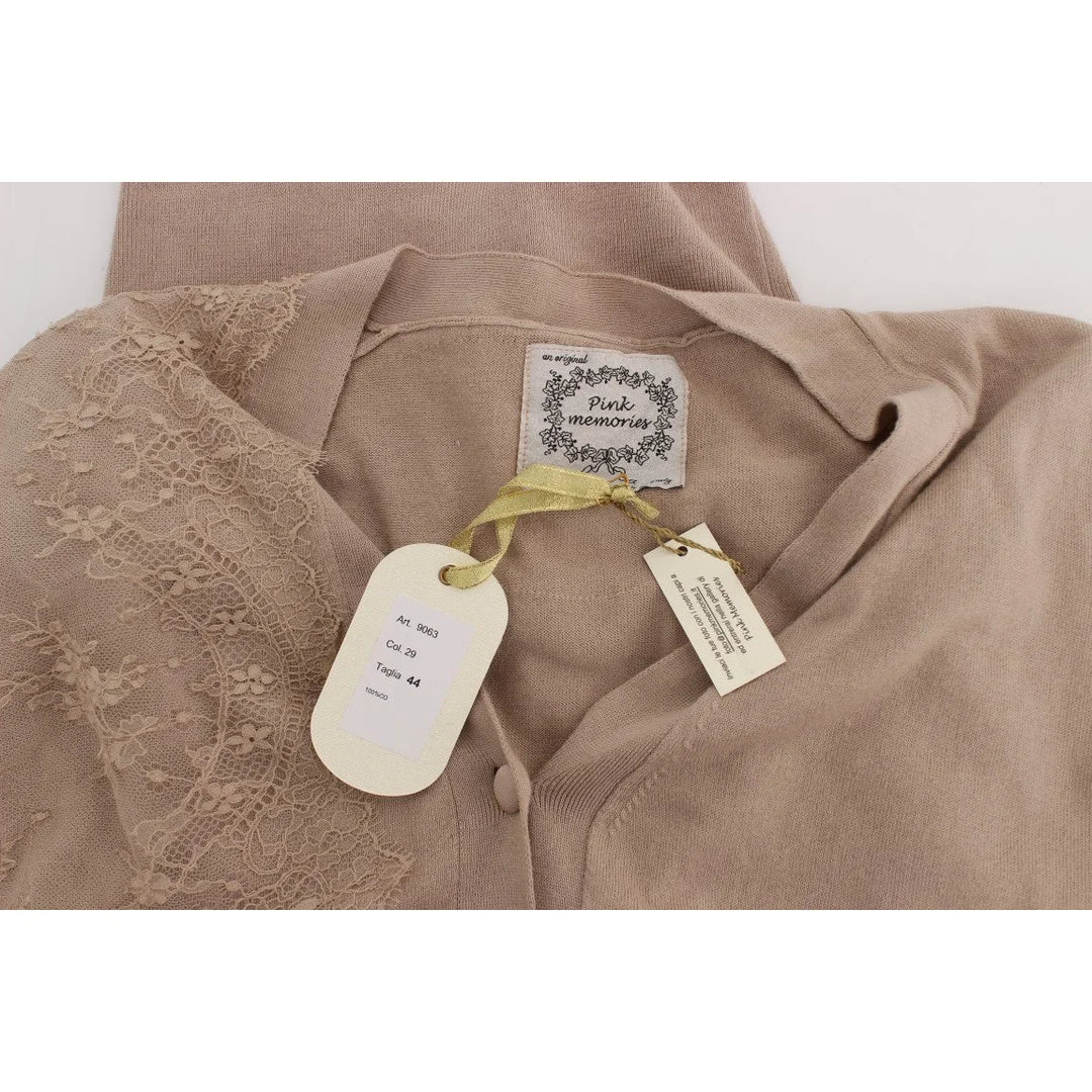 PINK MEMORIES Pink Lace Cotton Cardigan Sweater