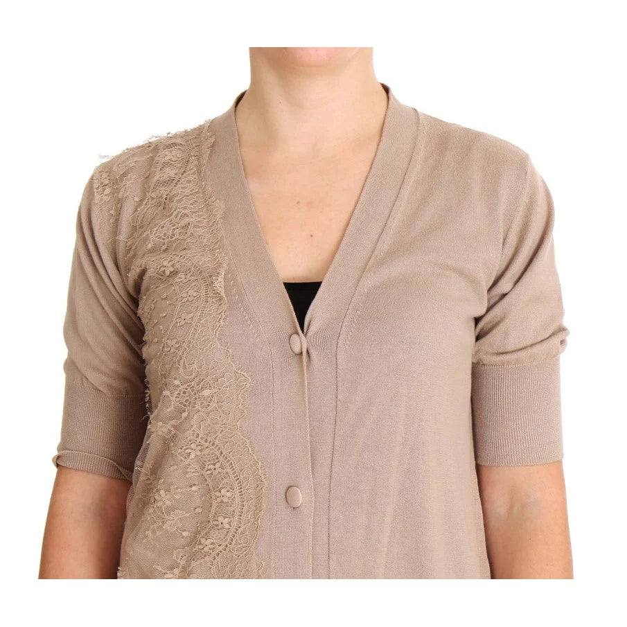 PINK MEMORIES Pink Lace Cotton Cardigan Sweater