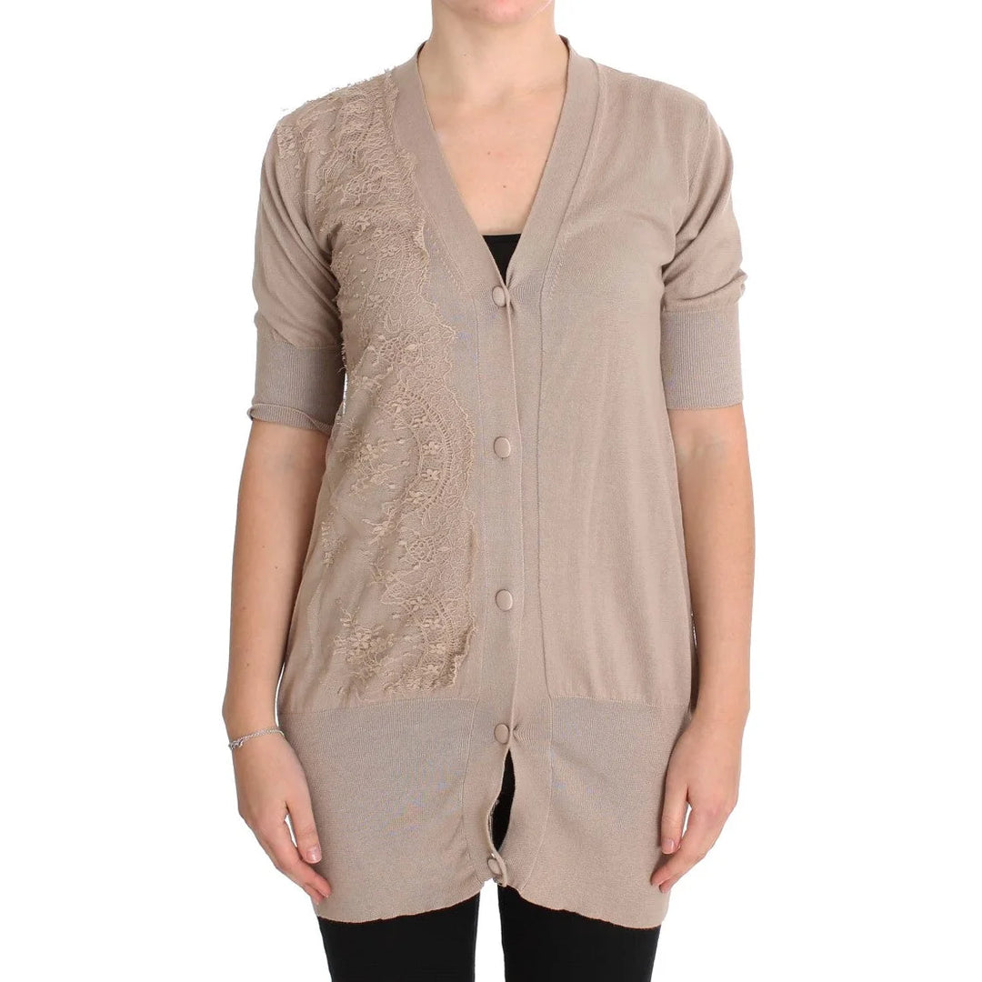 PINK MEMORIES Pink Lace Cotton Cardigan Sweater