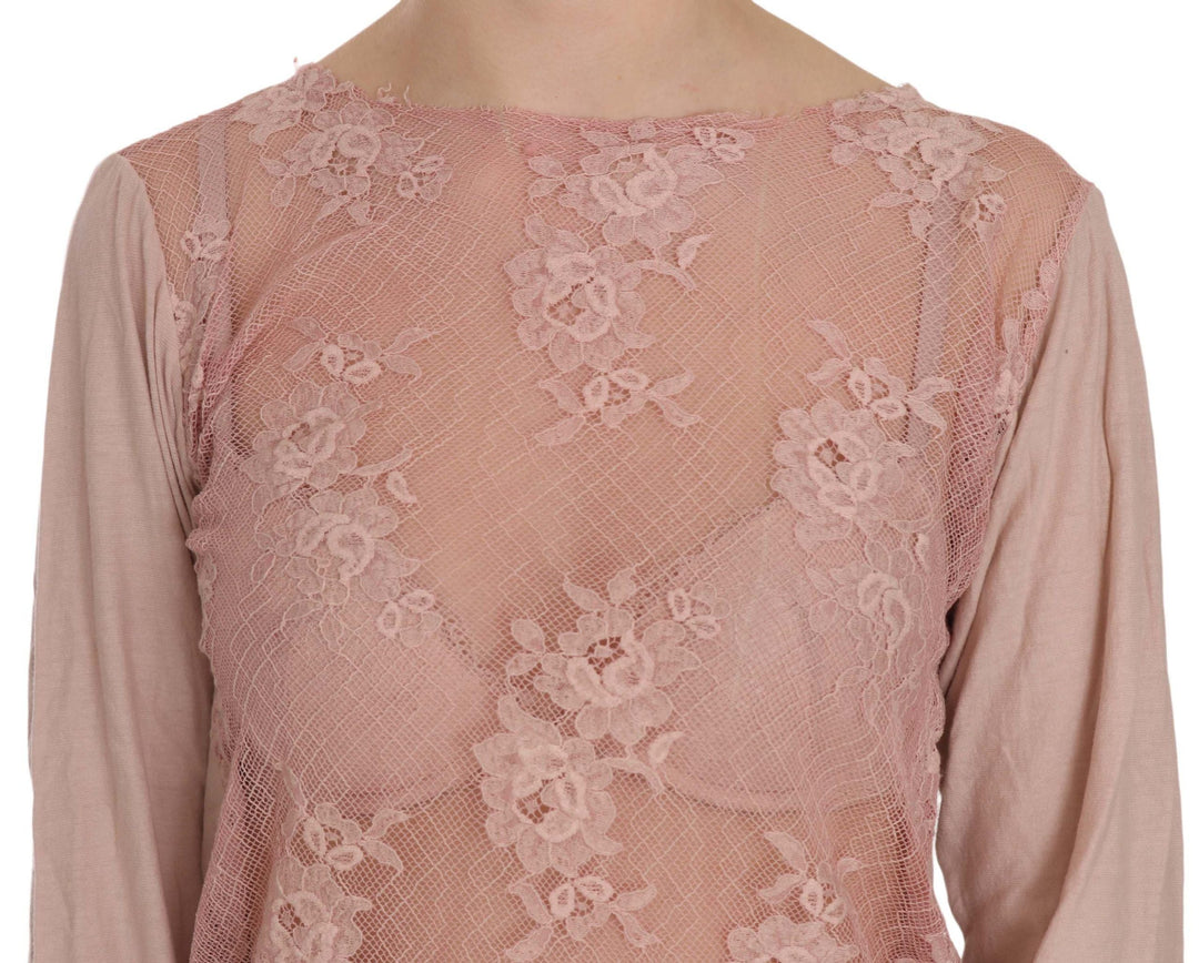 PINK MEMORIES - Pink Lace See Through Long Sleeve Blouse