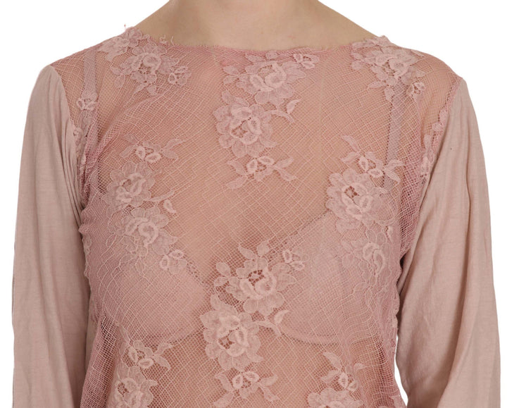 PINK MEMORIES - Pink Lace See Through Long Sleeve Blouse