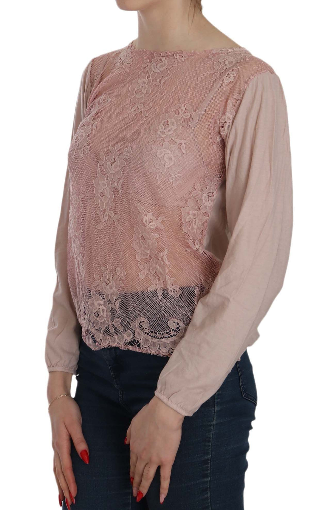 PINK MEMORIES - Pink Lace See Through Long Sleeve Blouse
