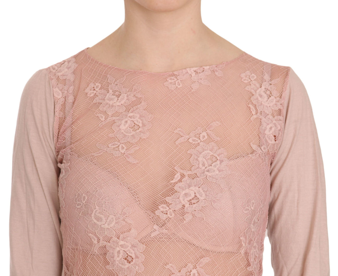 PINK MEMORIES - Pink Lace See Through Long Sleeve Top Blouse