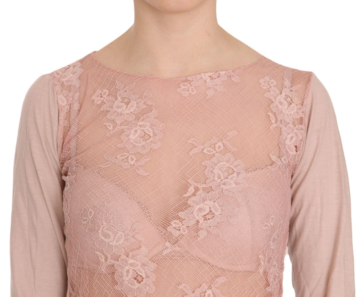 PINK MEMORIES - Pink Lace See Through Long Sleeve Top Blouse
