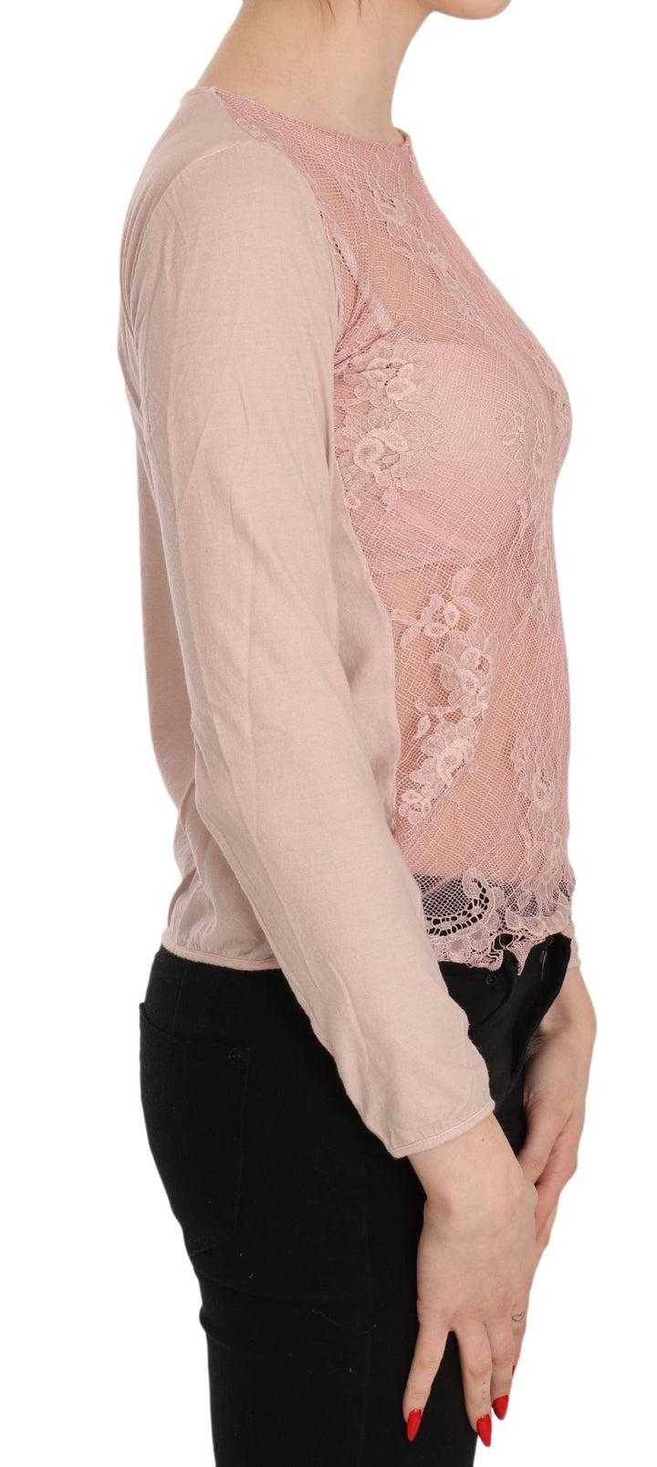PINK MEMORIES - Pink Lace See Through Long Sleeve Top Blouse