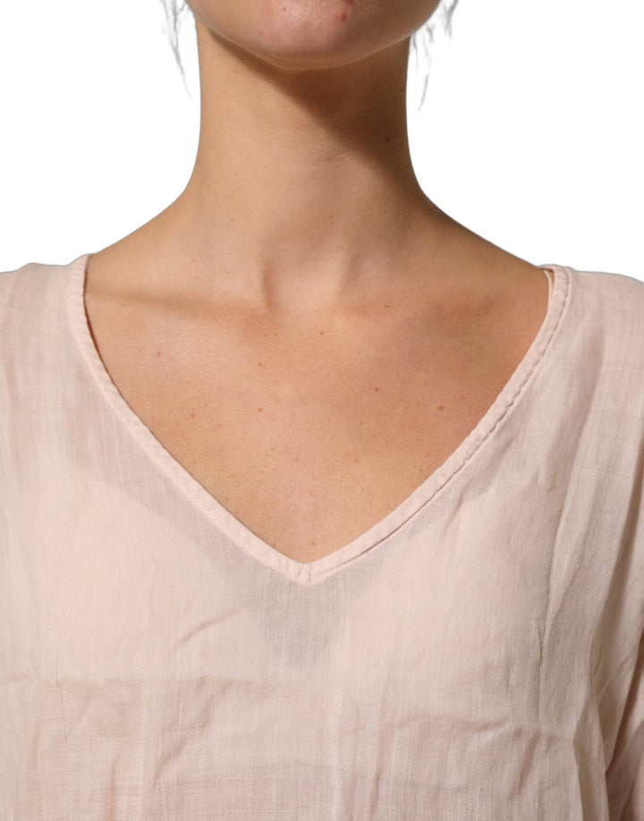 Pink Memories Blouses - Women’s Light Pink Linen V-neck Long Sleeves Blouse Top