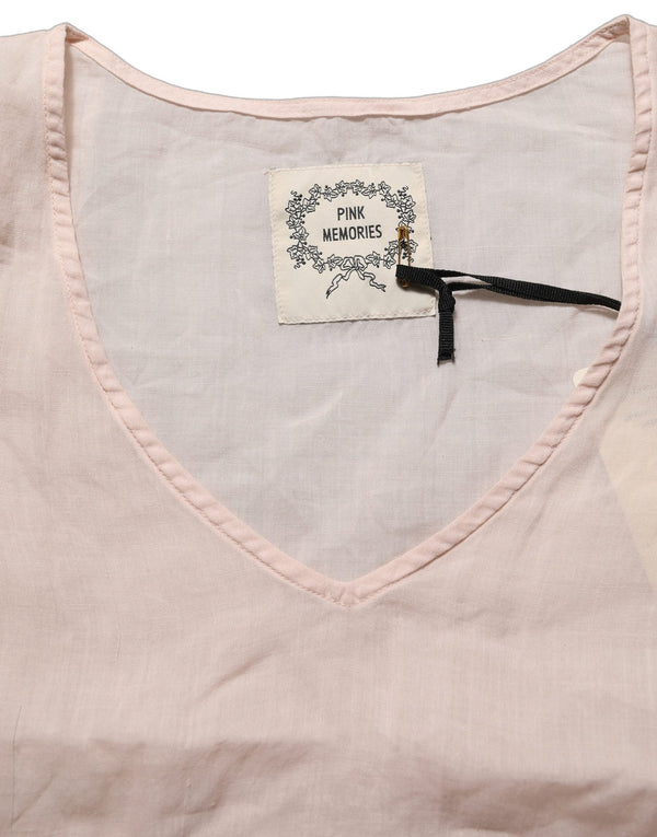 Pink Memories Blouses - Women’s Light Pink Linen V-neck Long Sleeves Blouse Top