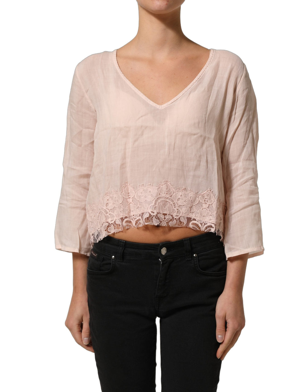 Pink Memories Blouses - Women’s Light Pink Linen V-neck Long Sleeves Blouse Top