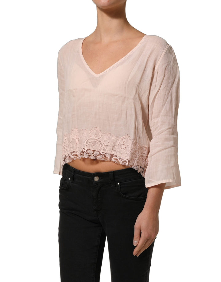 Pink Memories Blouses - Women’s Light Pink Linen V-neck Long Sleeves Blouse Top