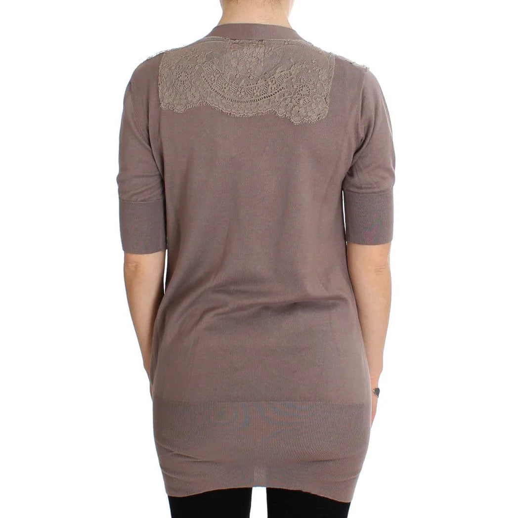 PINK MEMORIES Purple Lace Cotton Cardigan Sweater