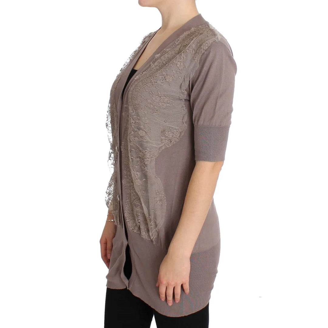 PINK MEMORIES Purple Lace Cotton Cardigan Sweater