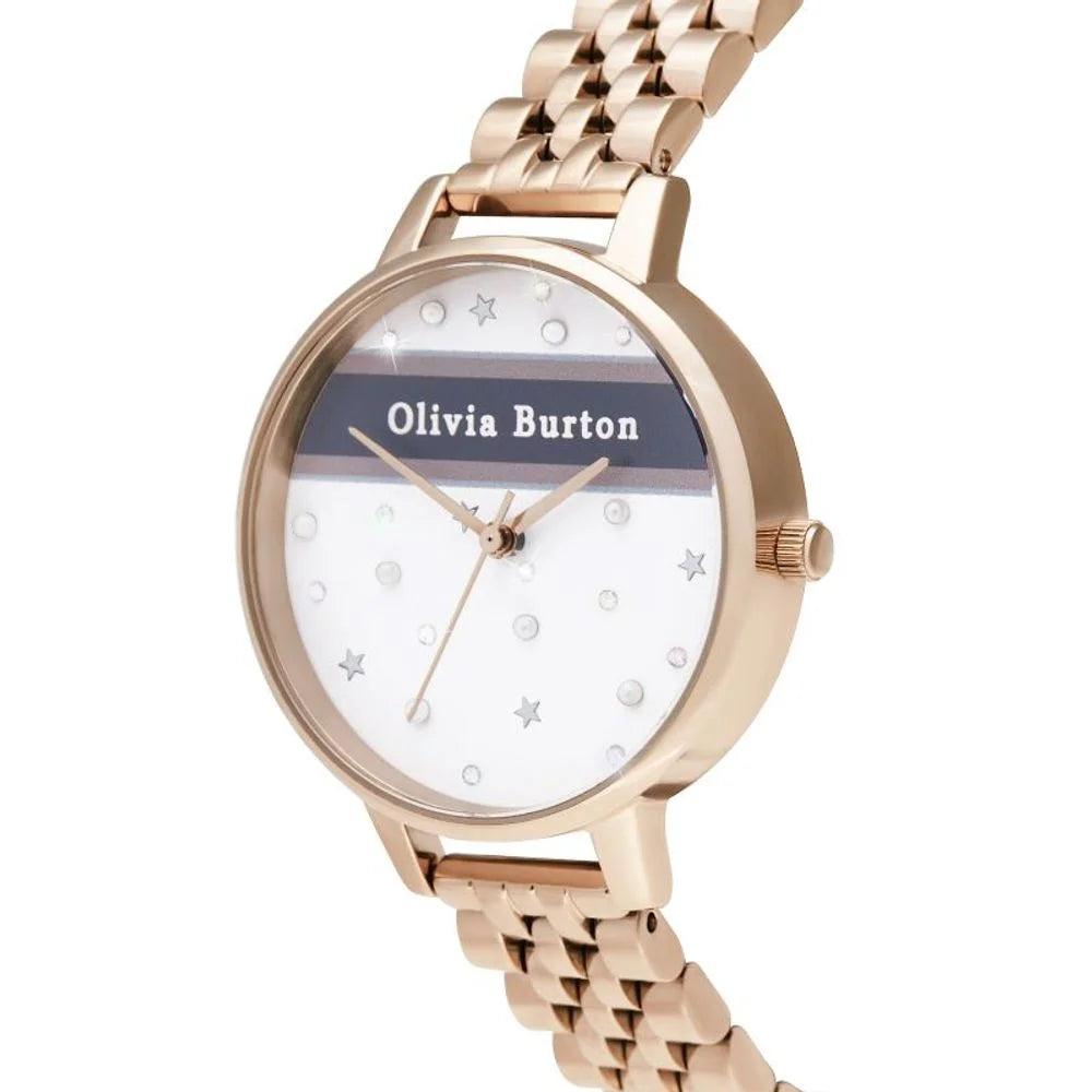 Pink Stainless Steel Quartz Watch with White Dial and Mineral Glass Olivia Burton