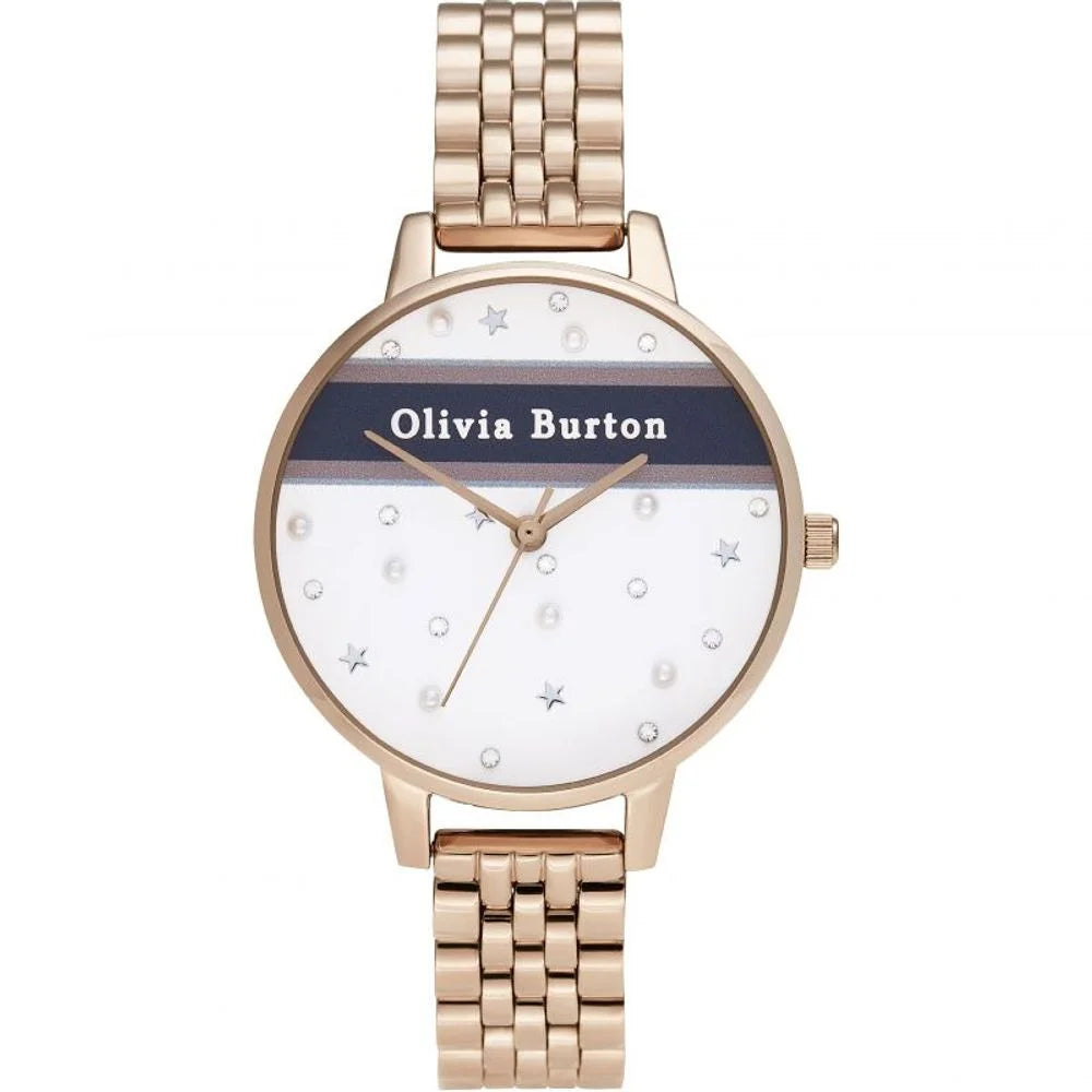Pink Stainless Steel Quartz Watch with White Dial and Mineral Glass Olivia Burton