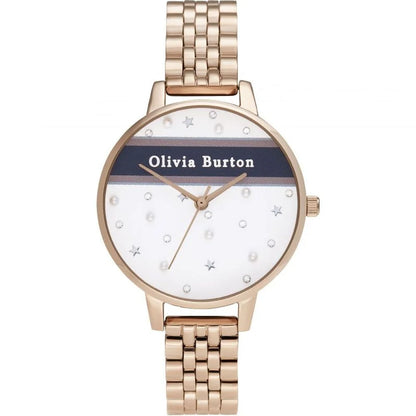 Pink Stainless Steel Quartz Watch with White Dial and Mineral Glass Olivia Burton
