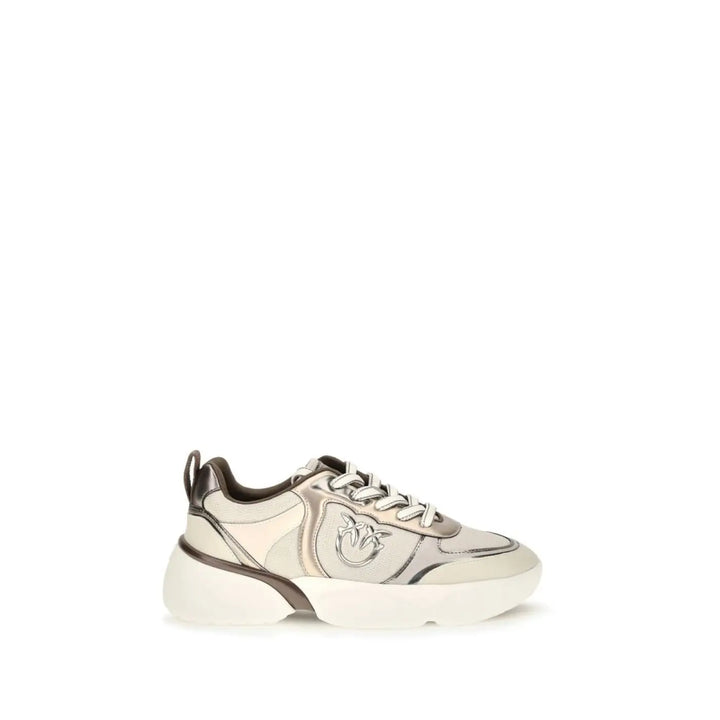 Pinko Beige Calf Leather Bos Taurus Chunky Sneakers