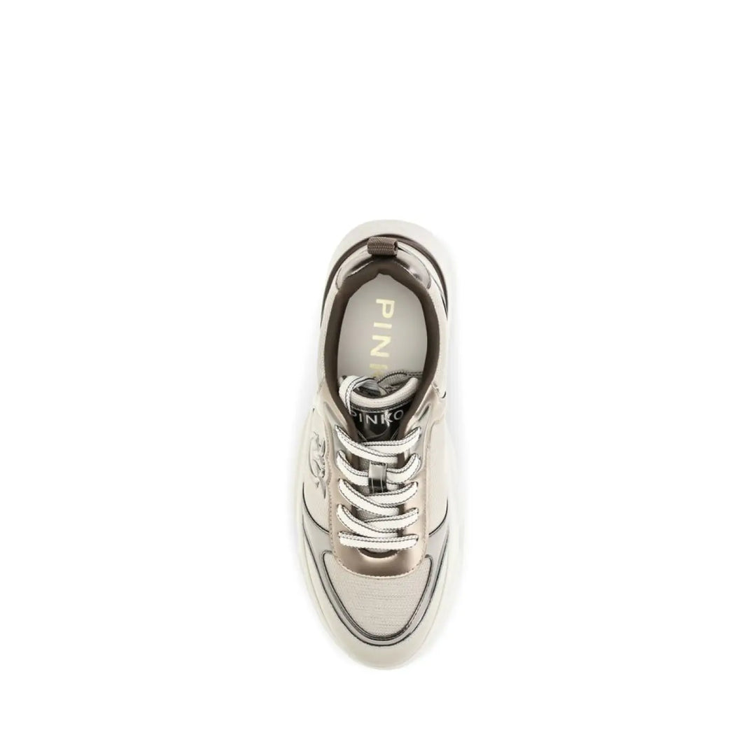 Pinko Beige Calf Leather Bos Taurus Chunky Sneakers