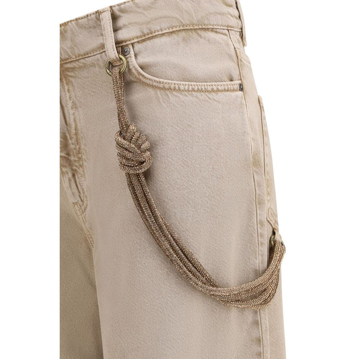 Pinko Beige Cotton Relaxed Fit Jeans