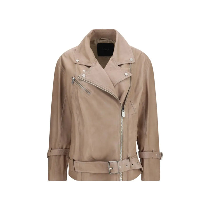 Pinko Beige Lambskin Leather Jacket