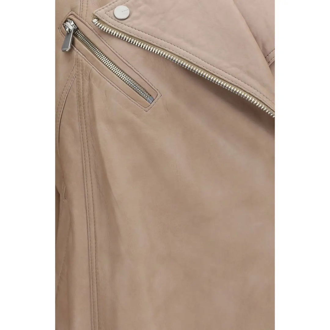 Pinko Beige Lambskin Leather Jacket