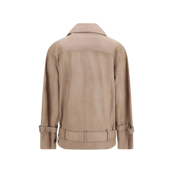 Pinko Beige Lambskin Leather Jacket