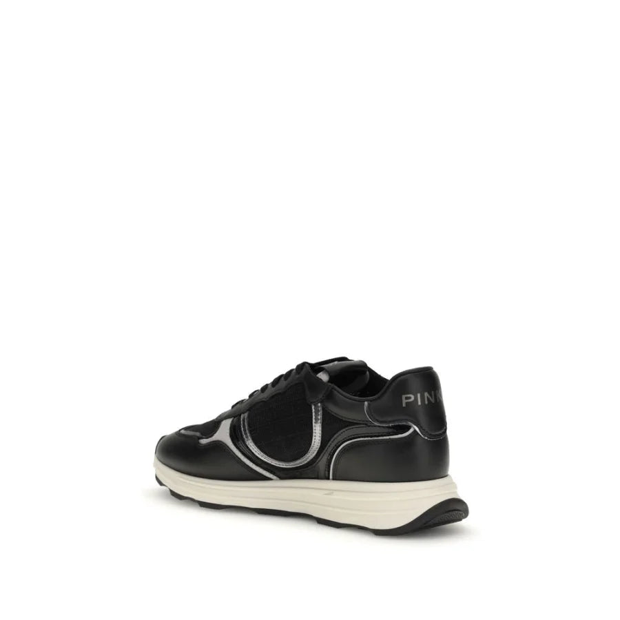 PINKO Black Calf Leather Bos Taurus Athletic Sneakers