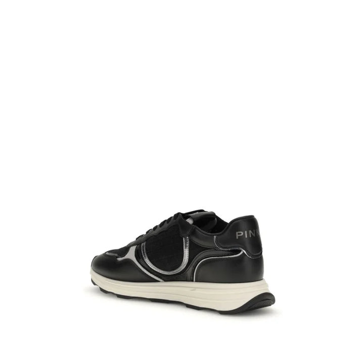 PINKO Black Calf Leather Bos Taurus Athletic Sneakers