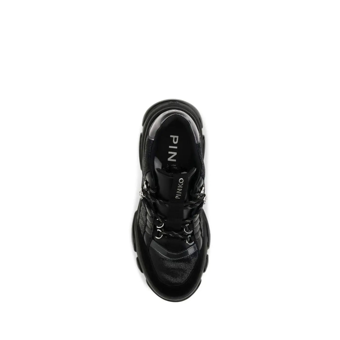 Pinko Black Calf Leather Bos Taurus Chunky Sneakers