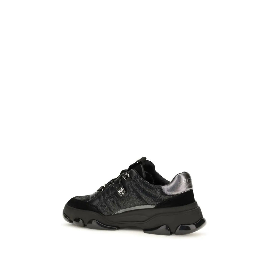 Pinko Black Calf Leather Bos Taurus Chunky Sneakers