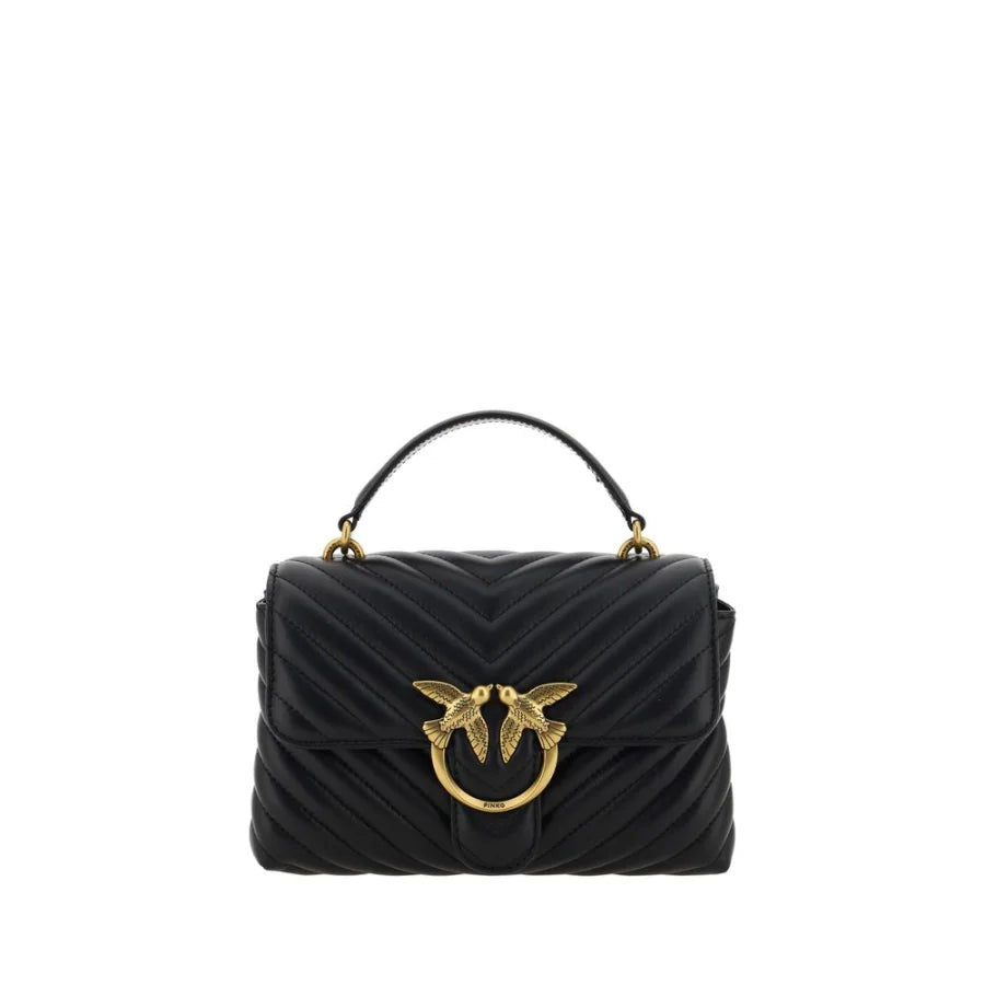 PINKO Black Calf Leather Bos Taurus Handbag
