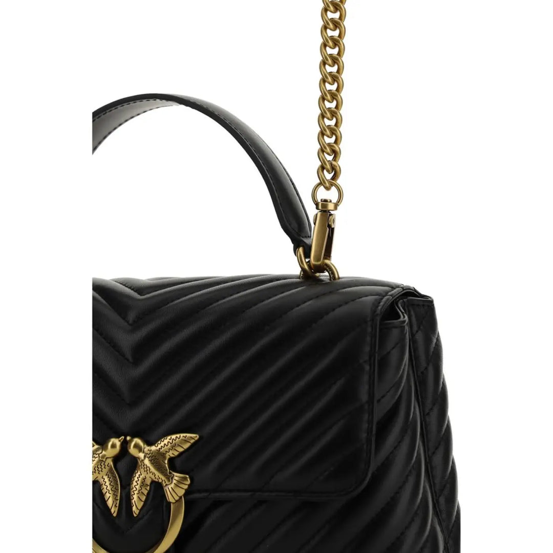 PINKO Black Calf Leather Bos Taurus Handbag