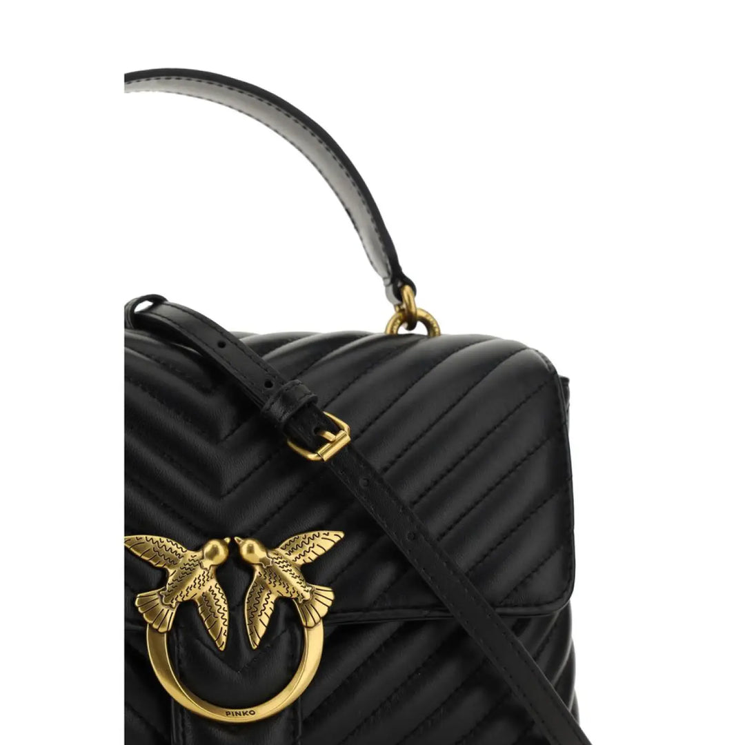 PINKO Black Calf Leather Bos Taurus Handbag