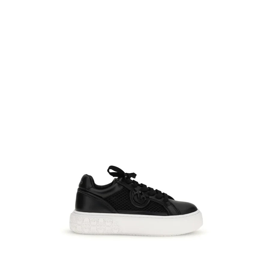 PINKO Black Calf Leather Bos Taurus Platform Sneakers