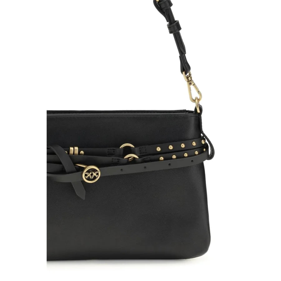PINKO Black Calf Leather Bos Taurus Shoulder Bag