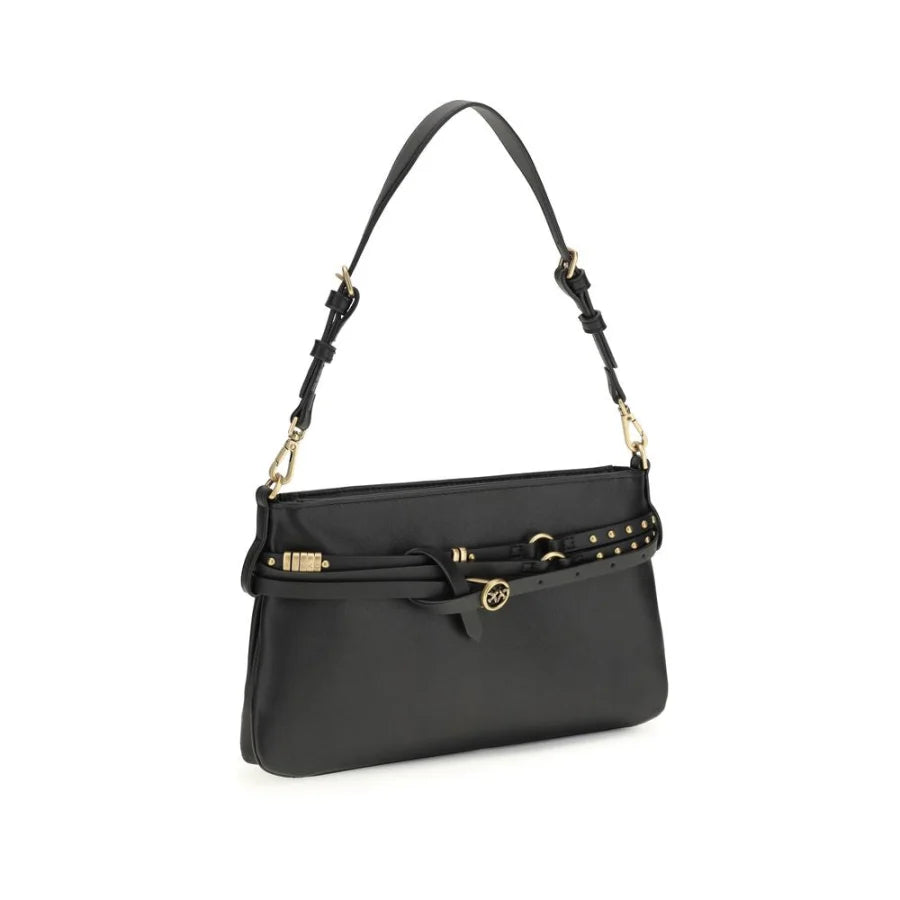 PINKO Black Calf Leather Bos Taurus Shoulder Bag