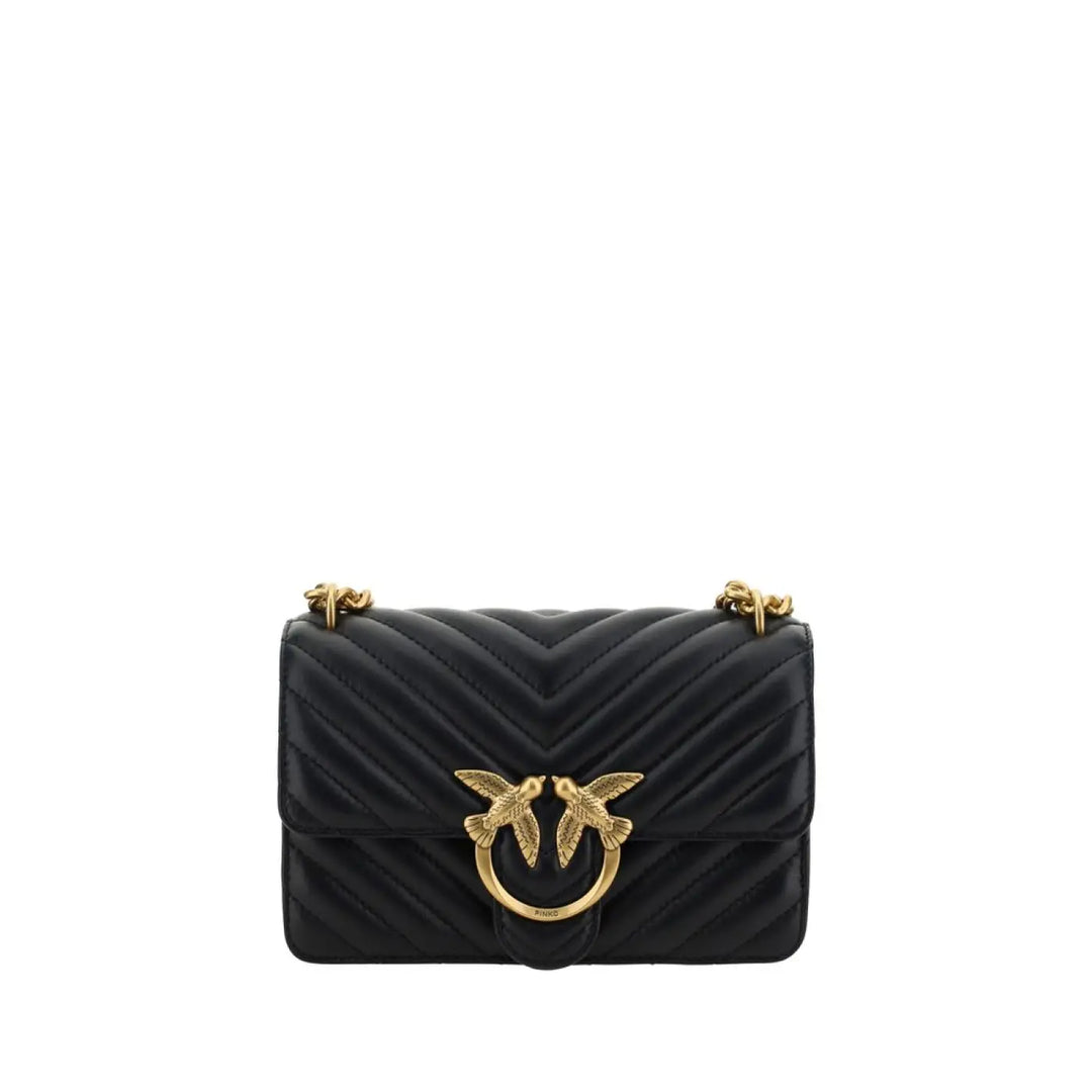 PINKO Black Calf Leather Bos Taurus Shoulder Bag