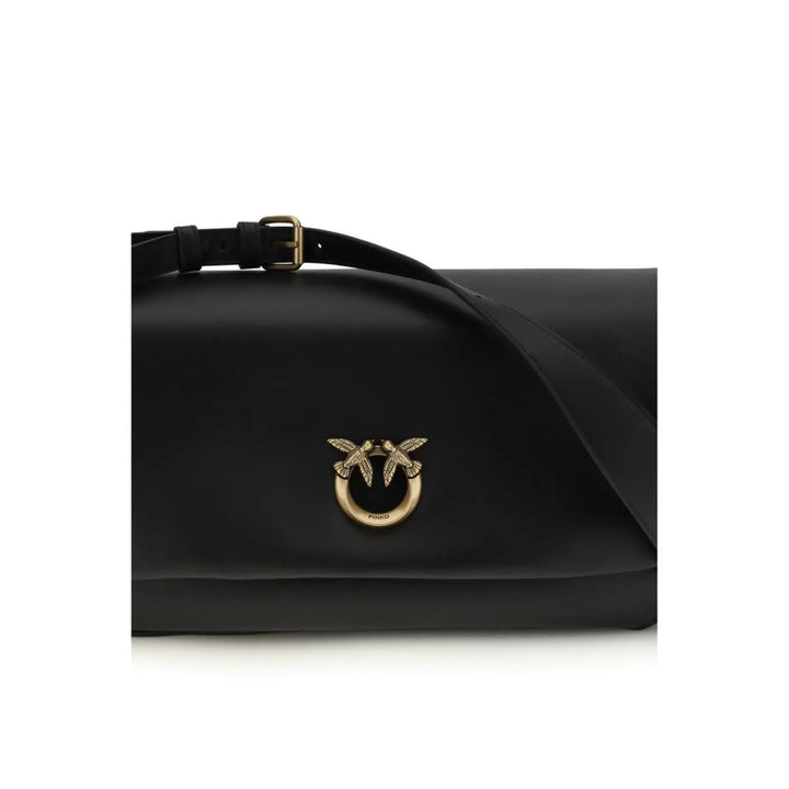 PINKO Black Calf Leather Bos Taurus Shoulder Bag