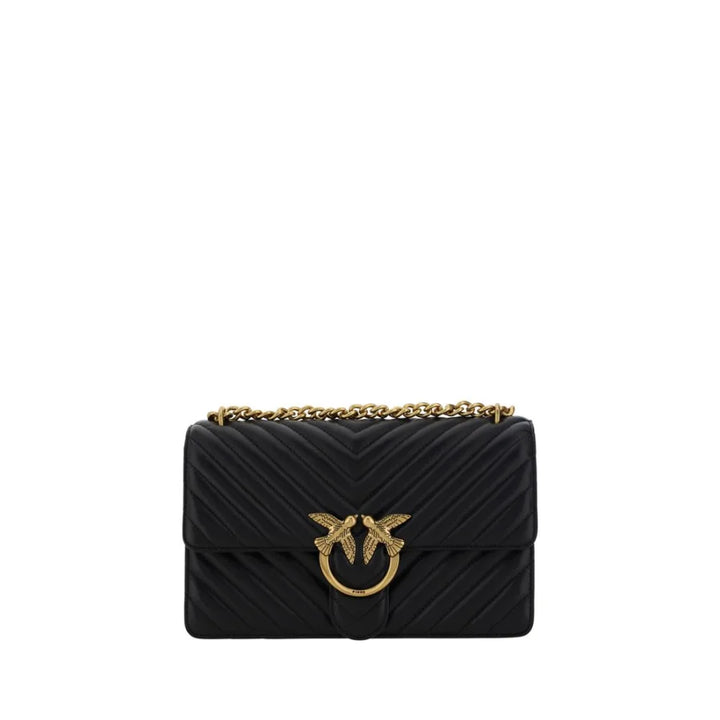 PINKO Black Calf Leather Bos Taurus Shoulder Bag