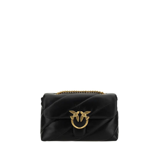 PINKO Black Calf Leather Bos Taurus Shoulder Bag
