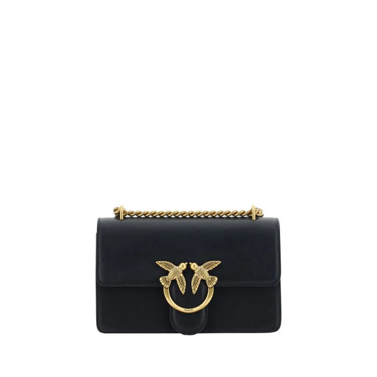 PINKO Black Calf Leather Bos Taurus Shoulder Bag