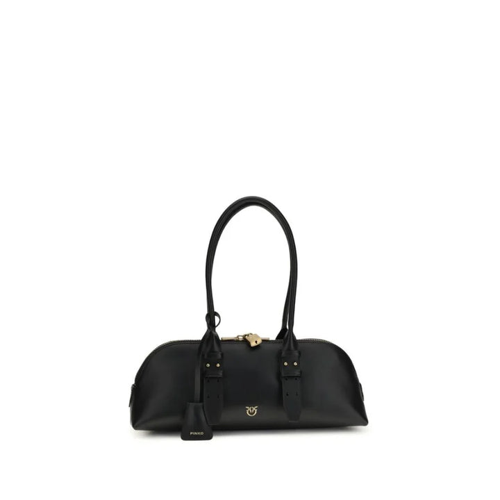 PINKO Black Calf Leather Bos Taurus Shoulder Bag